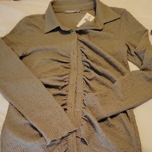Elegant Taupe Button-Down Shirt for Women